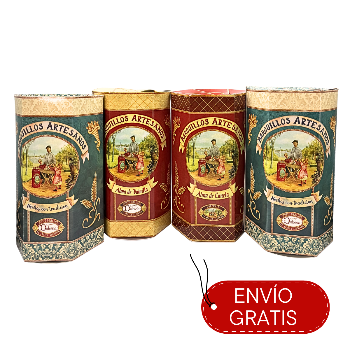 PACK BARQUILLOS ARTESANOS 4 SABORES: VAINILLA, CANELA, COCO Y NARANJA 1200g